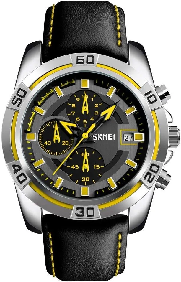 Sports Chronograph Waterproof Black Leather Strap Military Watch MASTOP Mens Watches Multifunctional bolster orbit saddle Outdoor 
