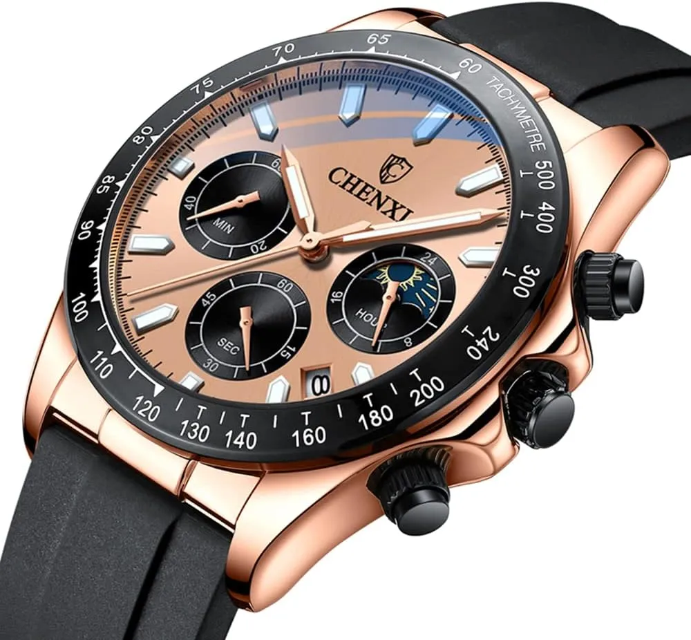 Sports Mens Watches Gosasa Fashion Men's Silicone Wrist Watch Moon Phase Watches Waterproof Luminous straighten mudflats chloride threat freshness Analog Quartz Chronograph Classic Business 