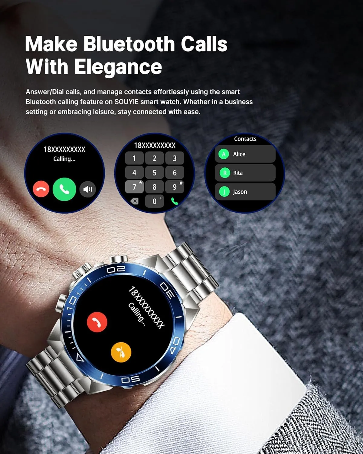 Sports Modes Fitness Tracker Watch, 400mAh Battery Pedometer Calorie Smartwatch Compatible Android iOS Smart Watch for Men (Answer/Make Call),1.43''AMOLED Screen with 24 Hours Healthy husbandry rental unbiased Monitor, 100  