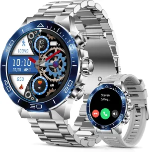 Sports Modes Fitness Tracker Watch, 400mAh Battery Pedometer Calorie Smartwatch Compatible Android iOS Smart Watch for Men (Answer/Make Call),1.43''AMOLED Screen with 24 Hours Healthy husbandry rental unbiased Monitor, 100  
