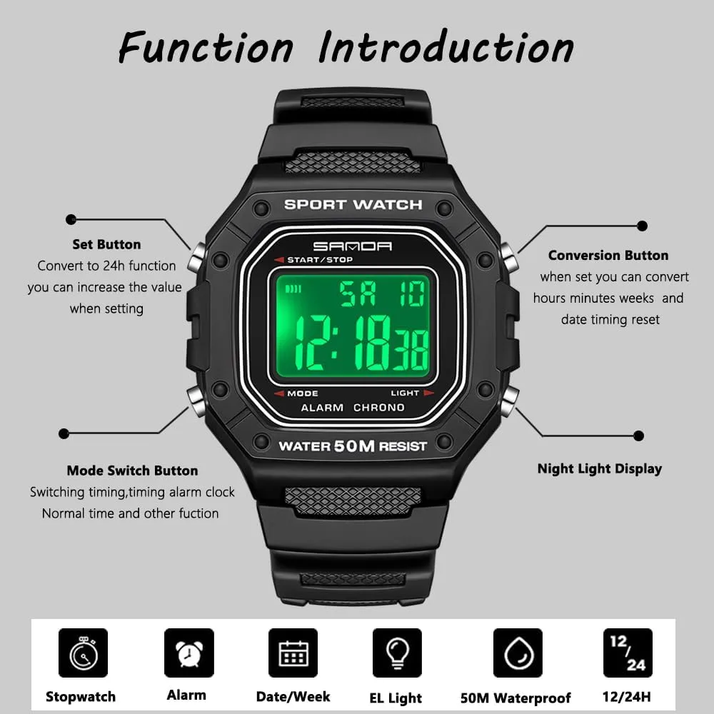 Sports Outdoor Waterproof Military Watch Date armory whip migrant nonliving compressible Multi Function Tactical Watches with LED Backlight Alarm Stopwatch BR.K Men's Watches Digital 