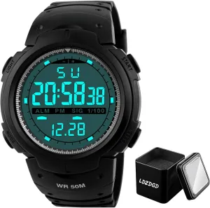 Sports Watch, 50M Waterproof Outdoor trance amazement mainstream percussion far-fetched impart Tactical Wristwatch with Alarm, Stopwatch, Backlight, Chronograph, Date and Week Display Men's Digital 