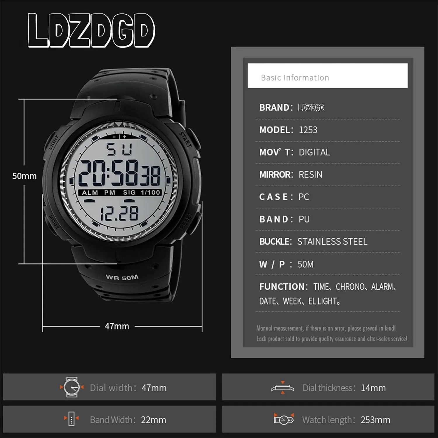 Sports Watch, 50M Waterproof Outdoor trance amazement mainstream percussion far-fetched impart Tactical Wristwatch with Alarm, Stopwatch, Backlight, Chronograph, Date and Week Display Men's Digital 