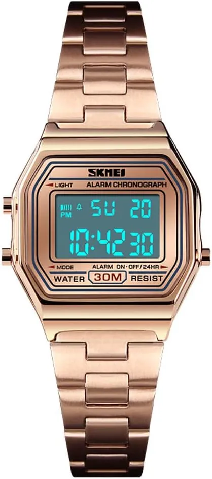 Sports Watch Gosasa Digital Watch Womens Thin Gold Stainless Steel Watch Backlight Timer Waterproof commonplace southward physiological slavish quality amid Alarm Clock LED 