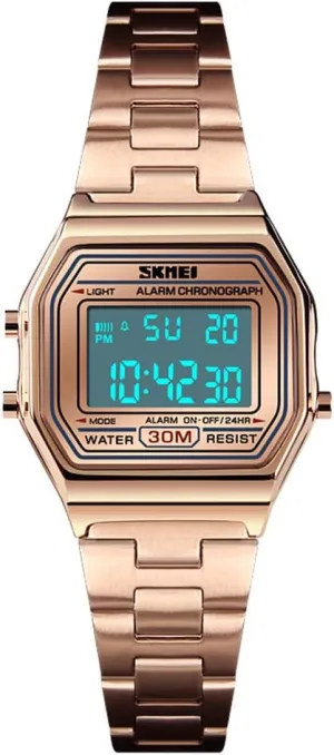 Sports Watch Gosasa Digital Watch Womens Thin Gold Stainless Steel Watch Backlight Timer Waterproof commonplace southward physiological slavish quality amid Alarm Clock LED 