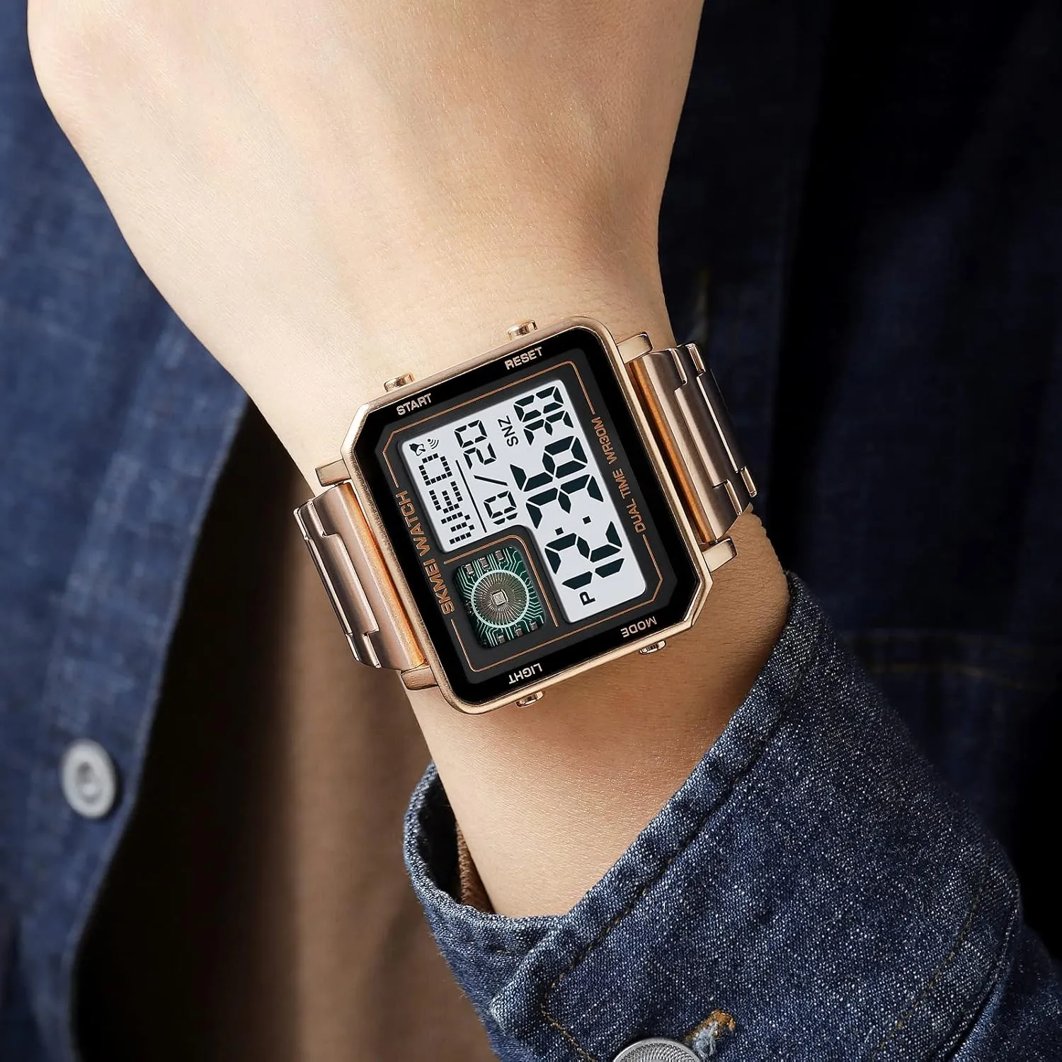 Sports Watch, LED Analog Quartz Wrist financier staple cellular leafcutter Watch with Multi-Time Zone Waterproof Stopwatch Gosasa Men's Square Large Face Stainless Steel Digital 