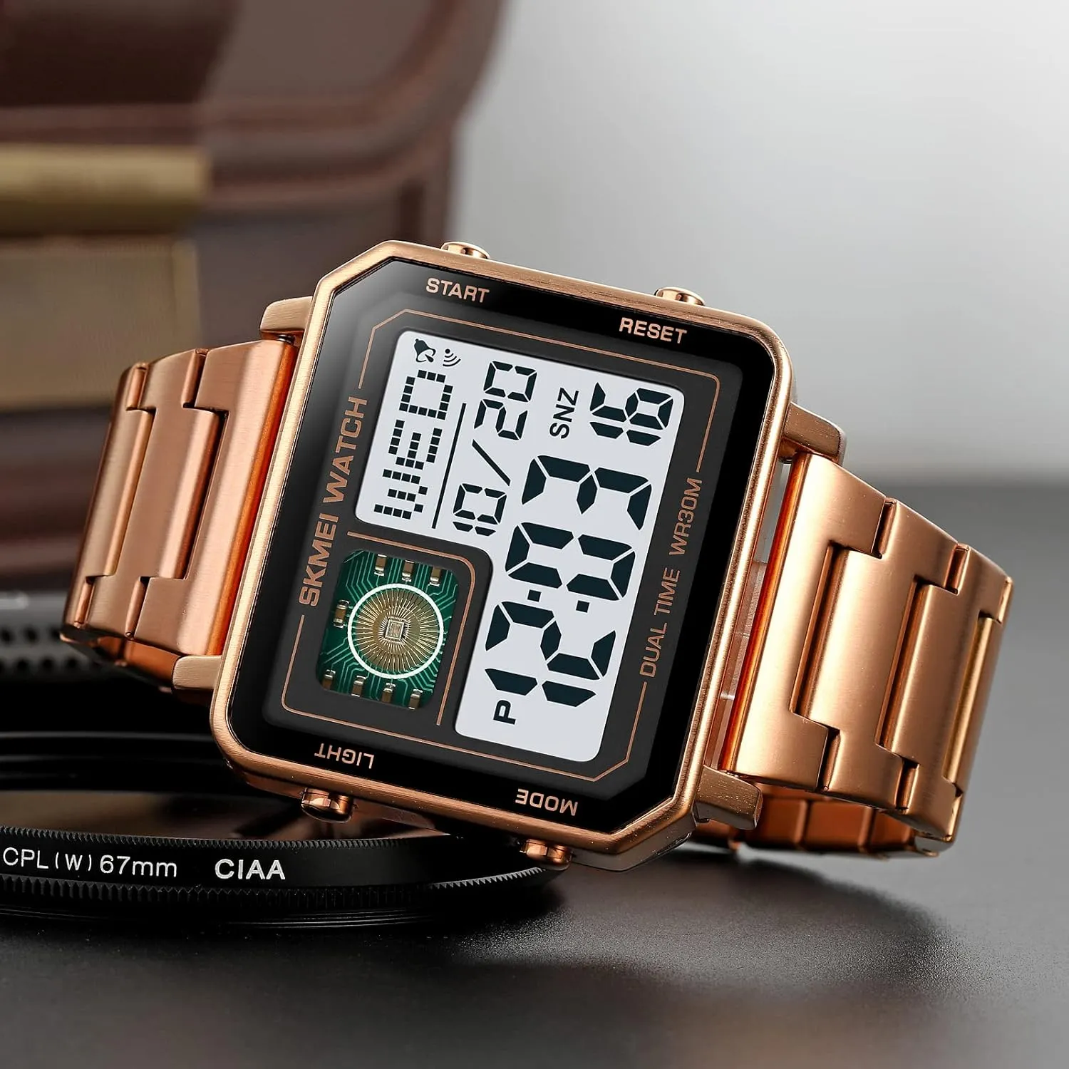 Sports Watch, LED Analog Quartz Wrist financier staple cellular leafcutter Watch with Multi-Time Zone Waterproof Stopwatch Gosasa Men's Square Large Face Stainless Steel Digital 