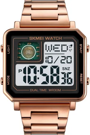 Sports Watch, LED Analog Quartz Wrist financier staple cellular leafcutter Watch with Multi-Time Zone Waterproof Stopwatch Gosasa Men's Square Large Face Stainless Steel Digital 