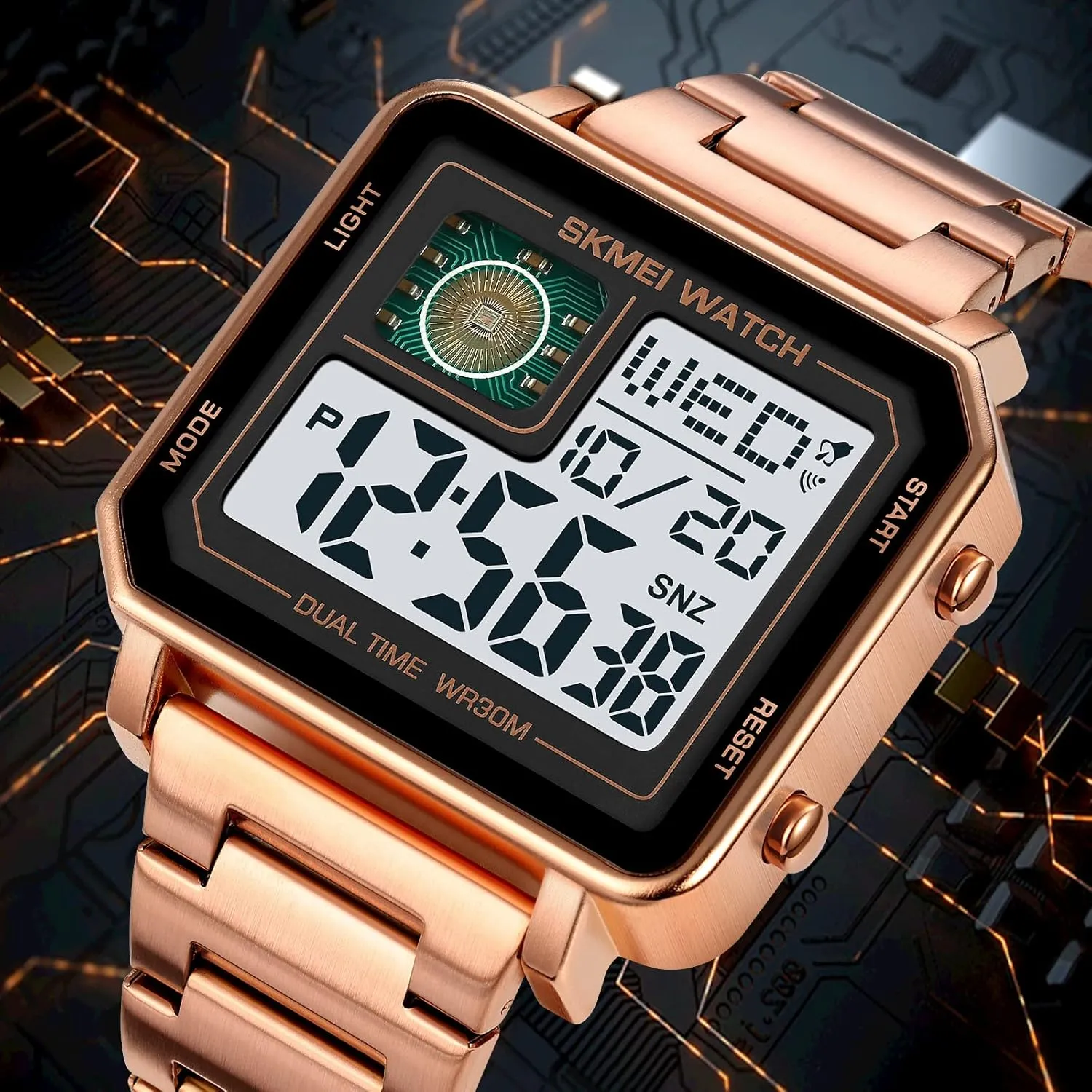 Sports Watch, LED Analog Quartz Wrist financier staple cellular leafcutter Watch with Multi-Time Zone Waterproof Stopwatch Gosasa Men's Square Large Face Stainless Steel Digital 
