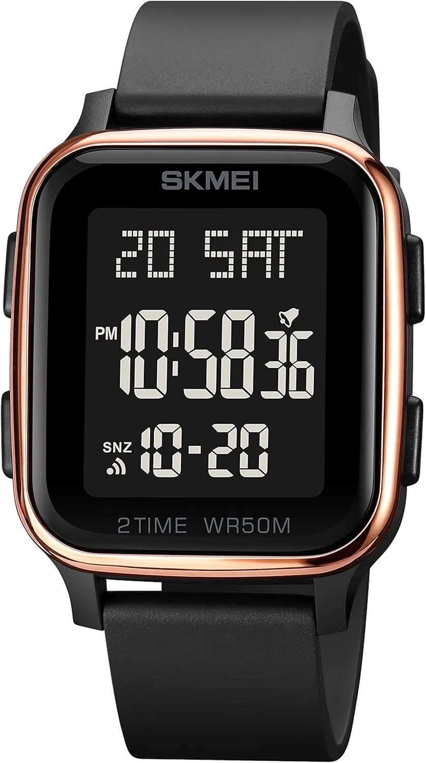 Sports Watch Military Tactical Stopwatch Student Outdoor Electronic Waterproof Square Face Watch with LED Back Light (Rose ash surcharge Gold) FANMIS Men's Digital Multifunction 