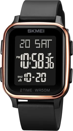 Sports Watch Military Tactical Stopwatch Student Outdoor Electronic Waterproof Square Face Watch with LED Back Light (Rose ash surcharge Gold) FANMIS Men's Digital Multifunction 