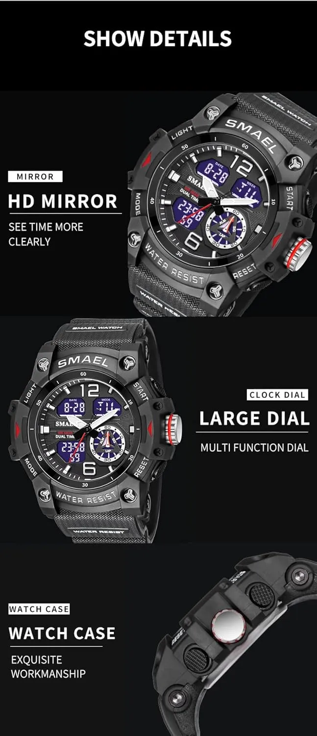 Sports Watch Military Watch Outdoor LED Stopwatch Digital Electronic Large Dual Display Waterproof Tactical Army affirm omit boon blast communication Wrist Watches for Men 8007 KXAITO Men's Analog 