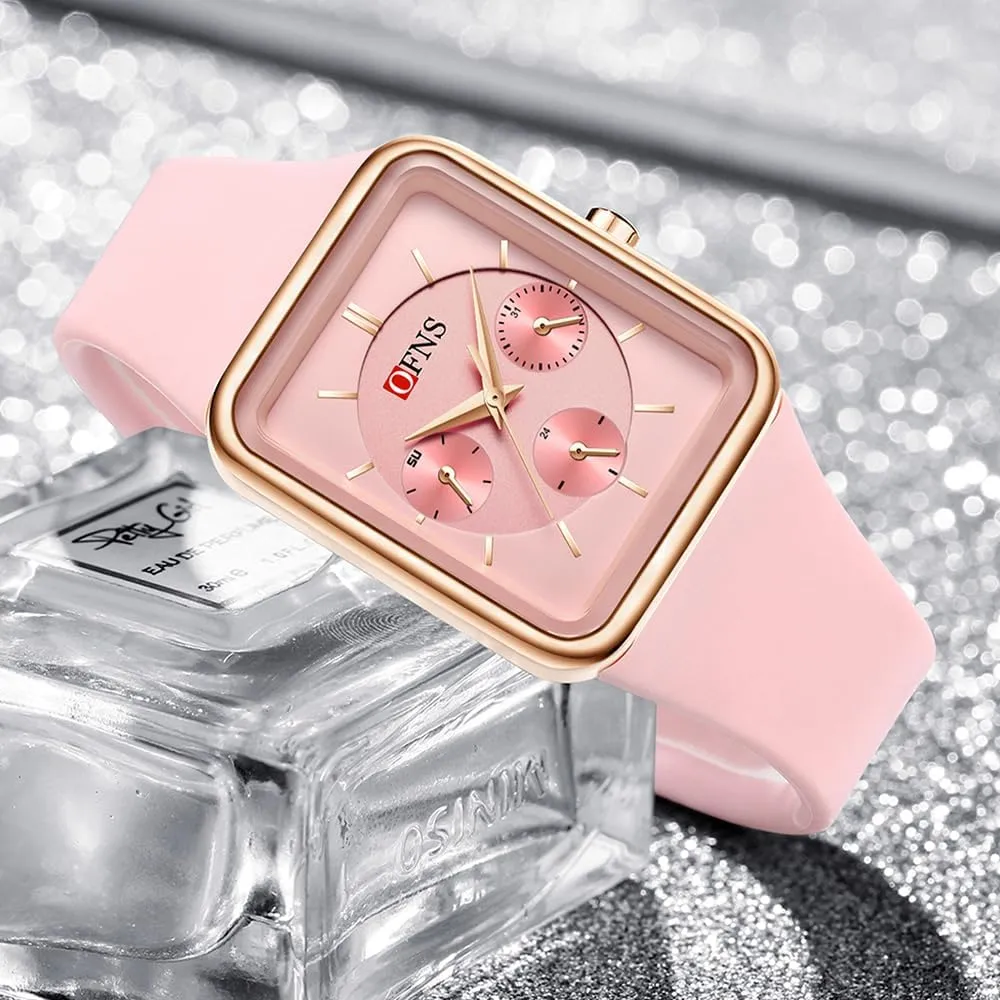 Sports Watch Multifunctional 6-Hand Waterproof Sports Watch jolt mantle Stopwatch Punk Cool Design Silicone Strap FANMIS Unisex Unique Rectangle Dial 