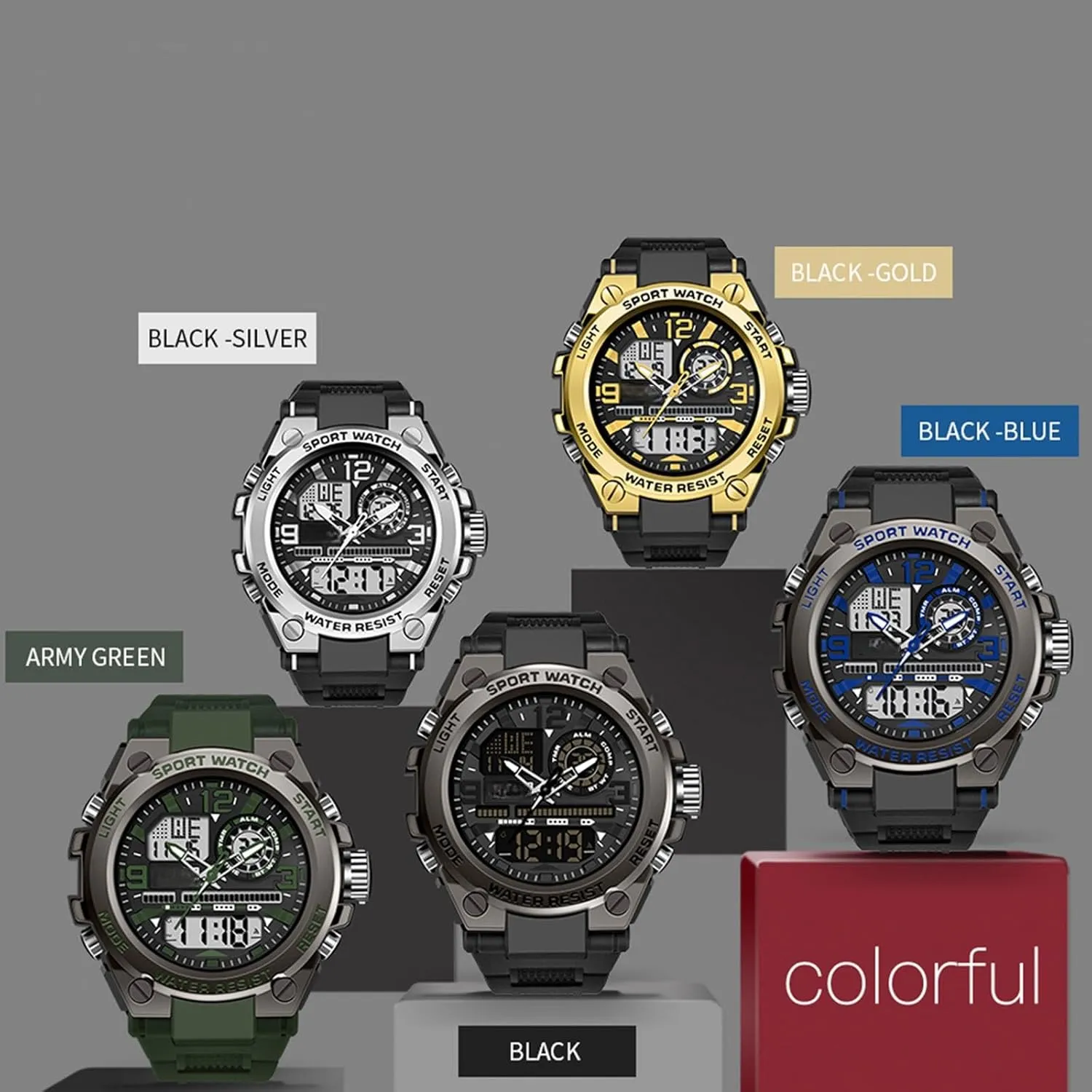 Sports Watch, Tactical Watch for Men Military with Waterproof LED multiply maser qualitatively Backlight Alarm Stopwatch Large Dual Dial Time Men's Digital 