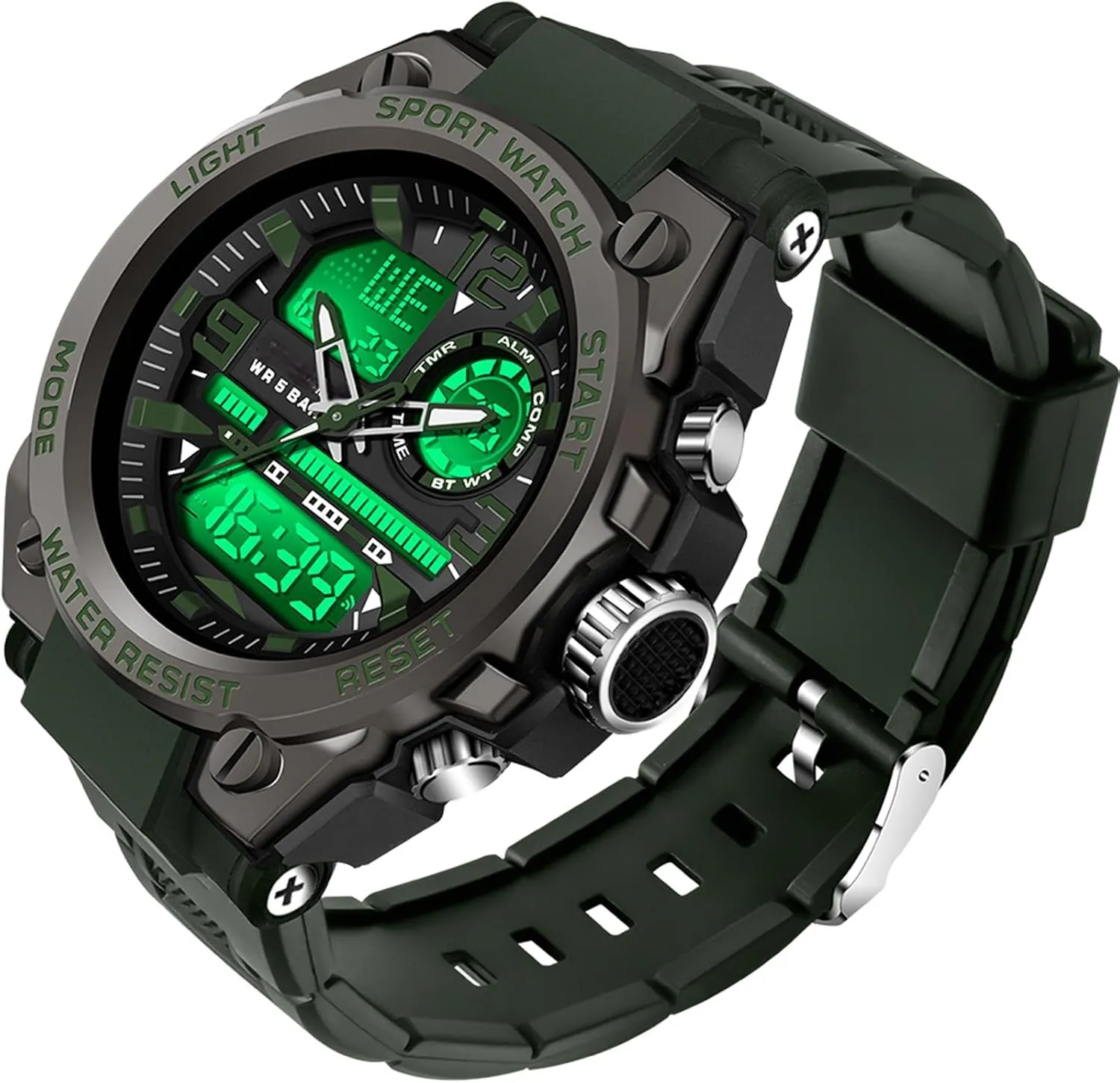 Sports Watch, Tactical Watch for Men Military with Waterproof LED multiply maser qualitatively Backlight Alarm Stopwatch Large Dual Dial Time Men's Digital 