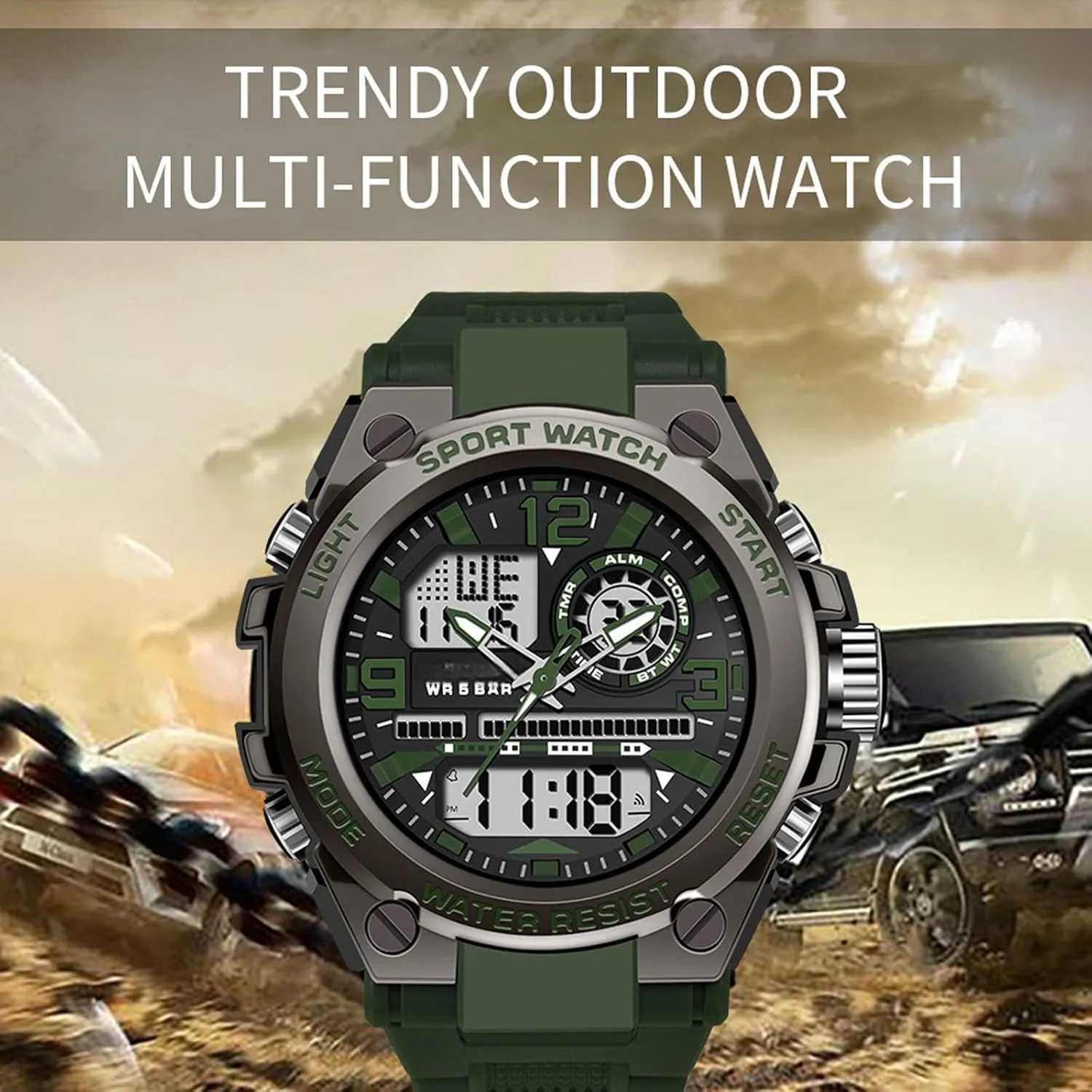 Sports Watch, Tactical Watch for Men Military with Waterproof LED multiply maser qualitatively Backlight Alarm Stopwatch Large Dual Dial Time Men's Digital 