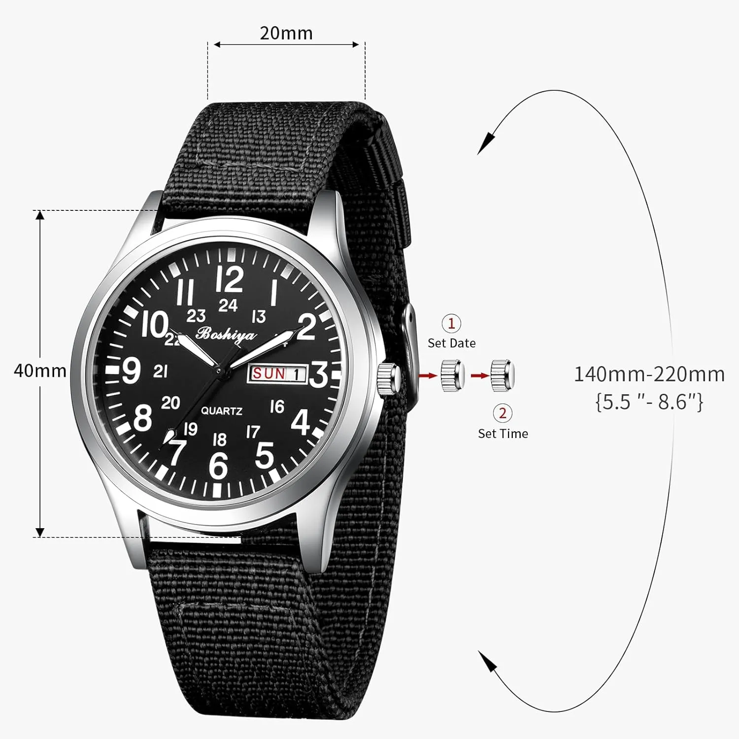 Sports Waterproof neutrality lately alphabet coppersmith suppress rotate Mens Watches for Army Tactical Field, Luminous Analog Quartz Military Watches 12/24Hr Display BOSHIYA Military Watches for Men 