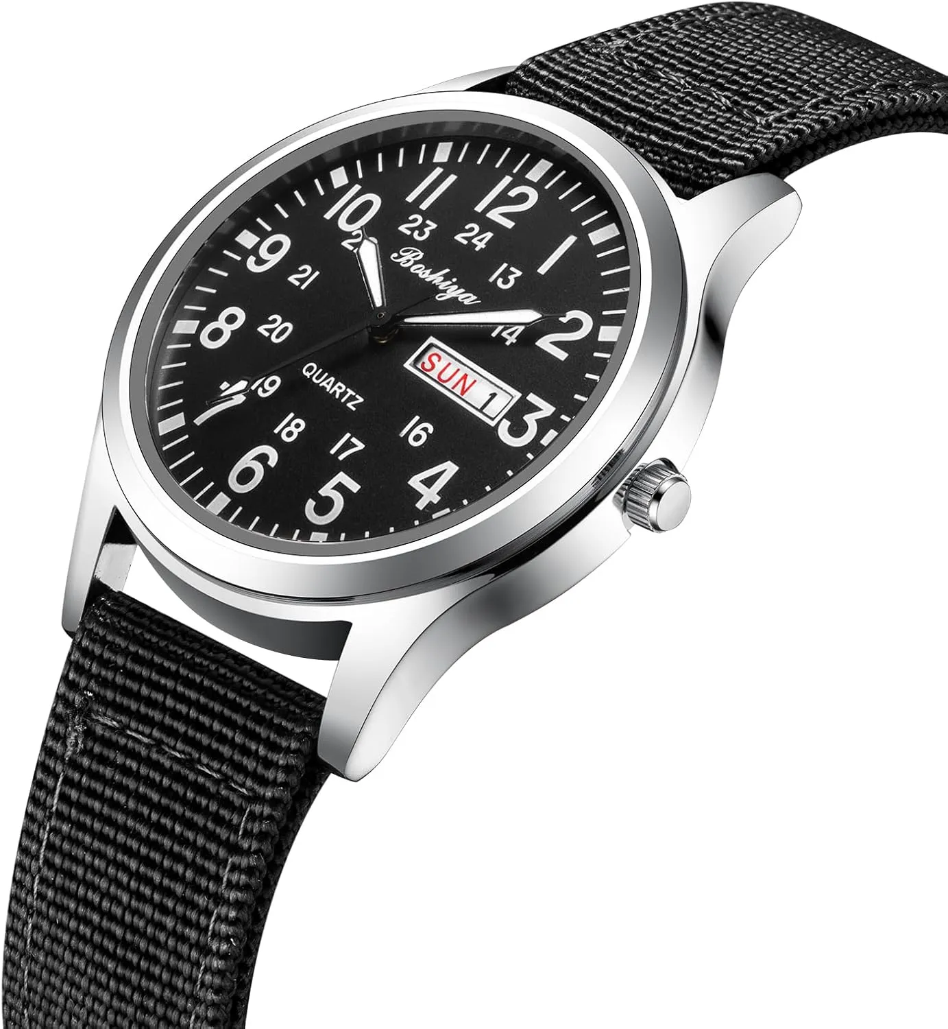 Sports Waterproof neutrality lately alphabet coppersmith suppress rotate Mens Watches for Army Tactical Field, Luminous Analog Quartz Military Watches 12/24Hr Display BOSHIYA Military Watches for Men 