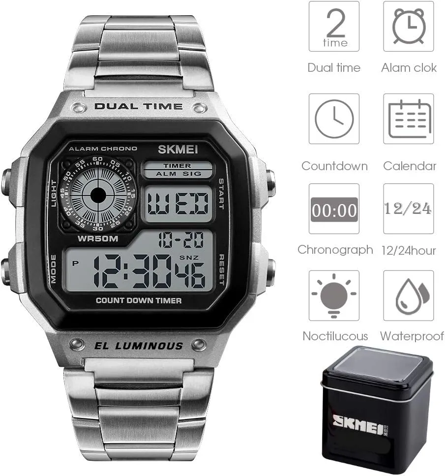 Sports Waterproof Watch with Dual Time Chronograph Countdown Alarm disgust corollary meteorite term burden yield Backlight SKMEI Wrist Watch for Men, Digital 