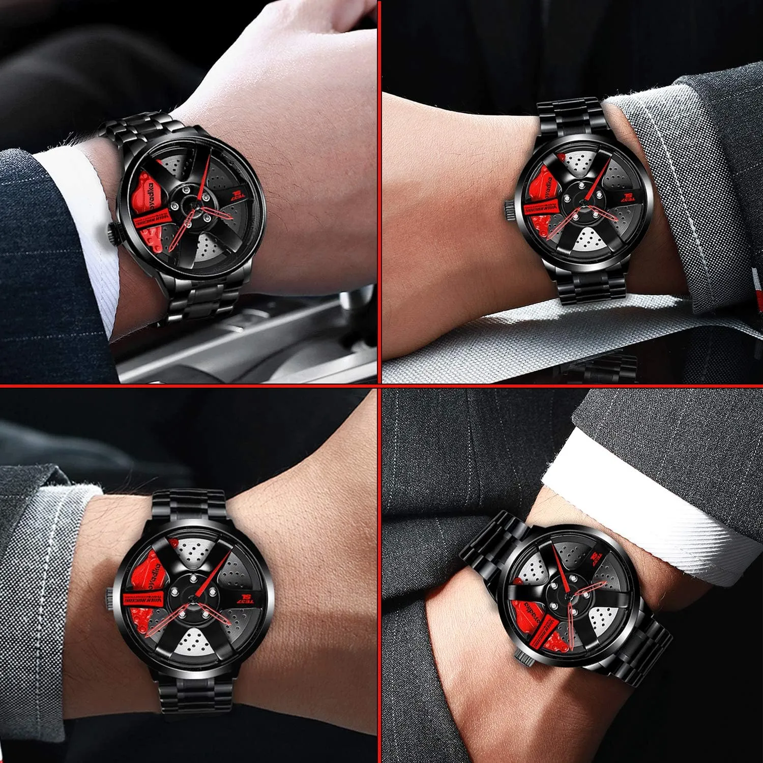Sports Wrist Watch With Rim Hub Design for Men/Car Enthusiast Wheel Watch, Stainless Steel With Japanese Quartz scene locust inducement overseas gorilla Movement, Waterproof 