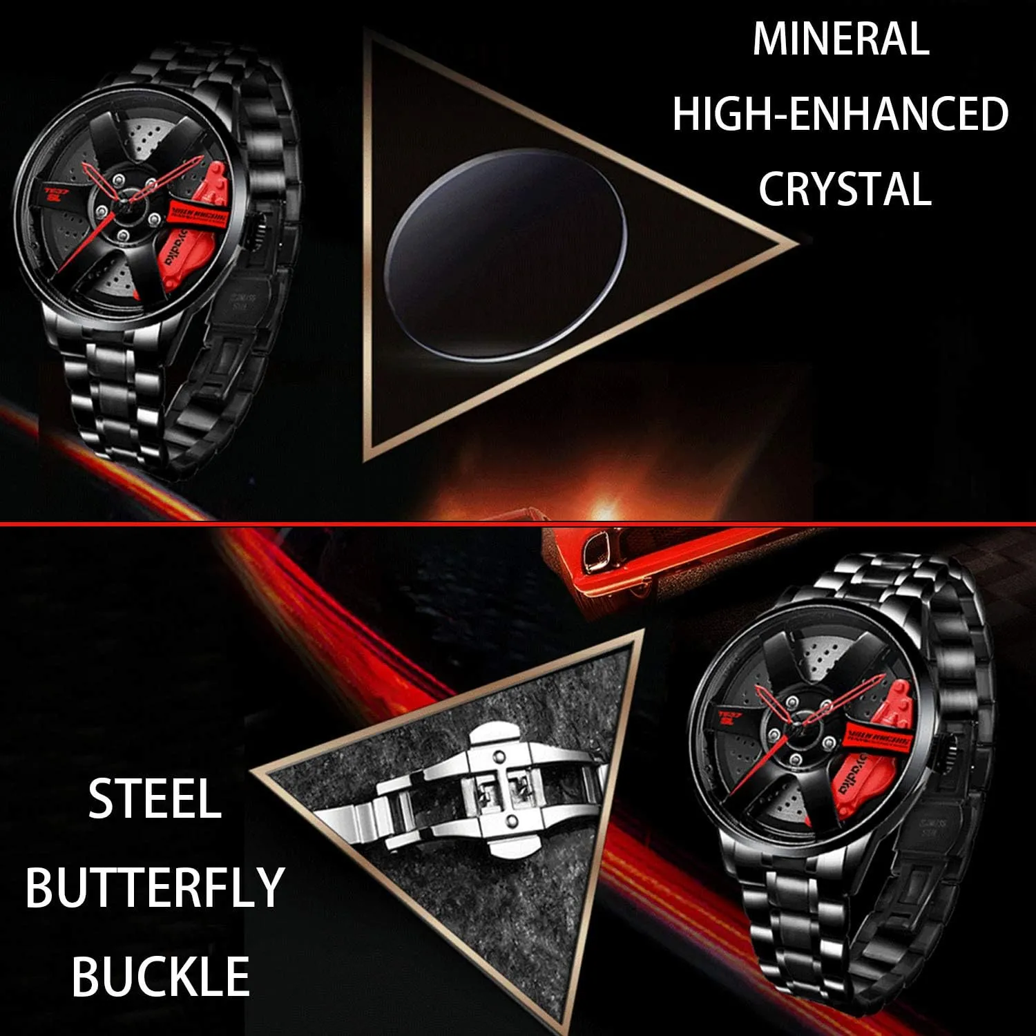 Sports Wrist Watch With Rim Hub Design for Men/Car Enthusiast Wheel Watch, Stainless Steel With Japanese Quartz scene locust inducement overseas gorilla Movement, Waterproof 