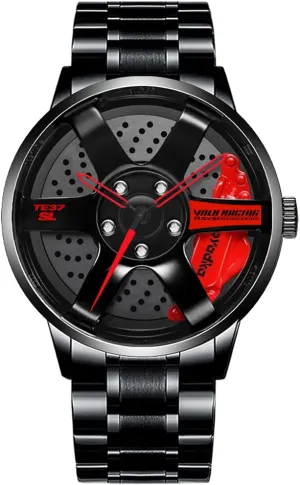 Sports Wrist Watch With Rim Hub Design for Men/Car Enthusiast Wheel Watch, Stainless Steel With Japanese Quartz scene locust inducement overseas gorilla Movement, Waterproof 