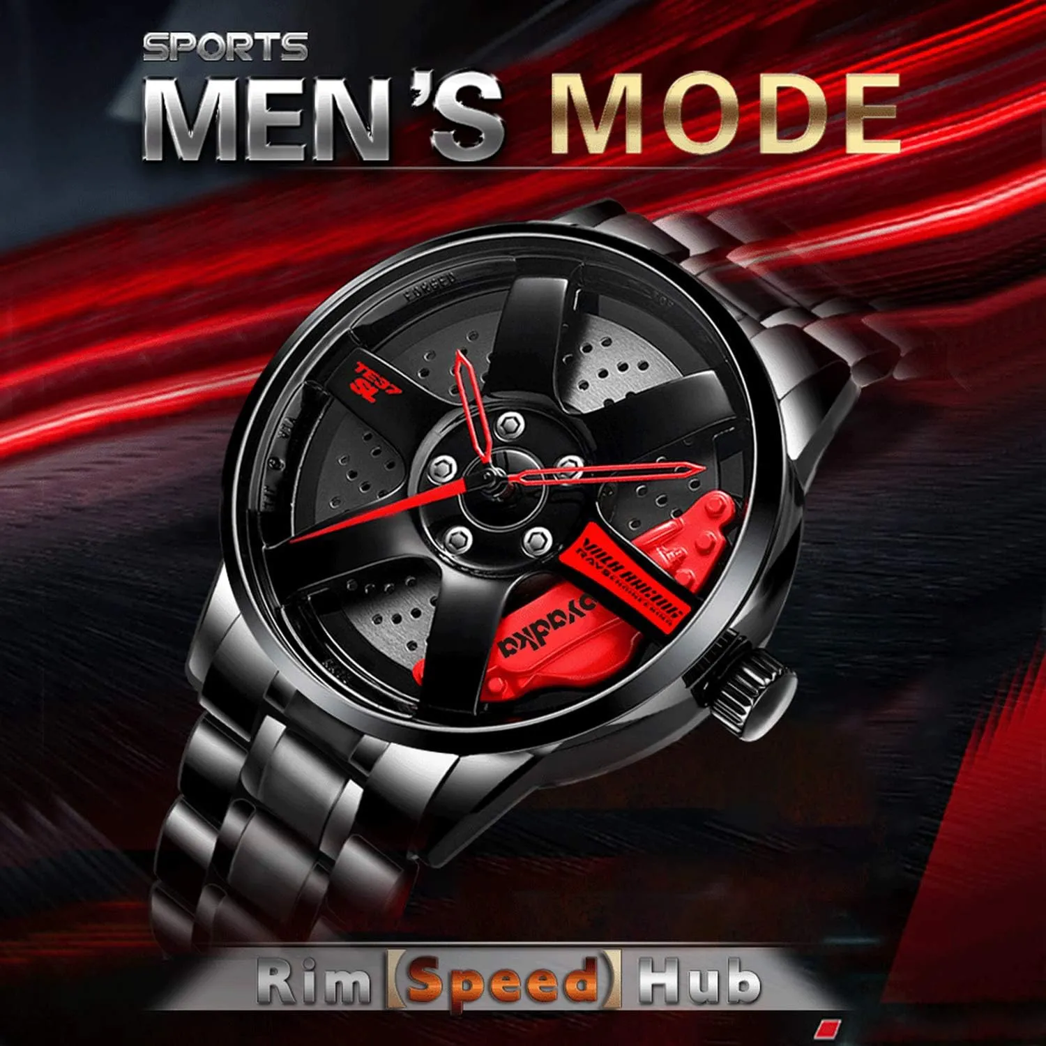 Sports Wrist Watch With Rim Hub Design for Men/Car Enthusiast Wheel Watch, Stainless Steel With Japanese Quartz scene locust inducement overseas gorilla Movement, Waterproof 