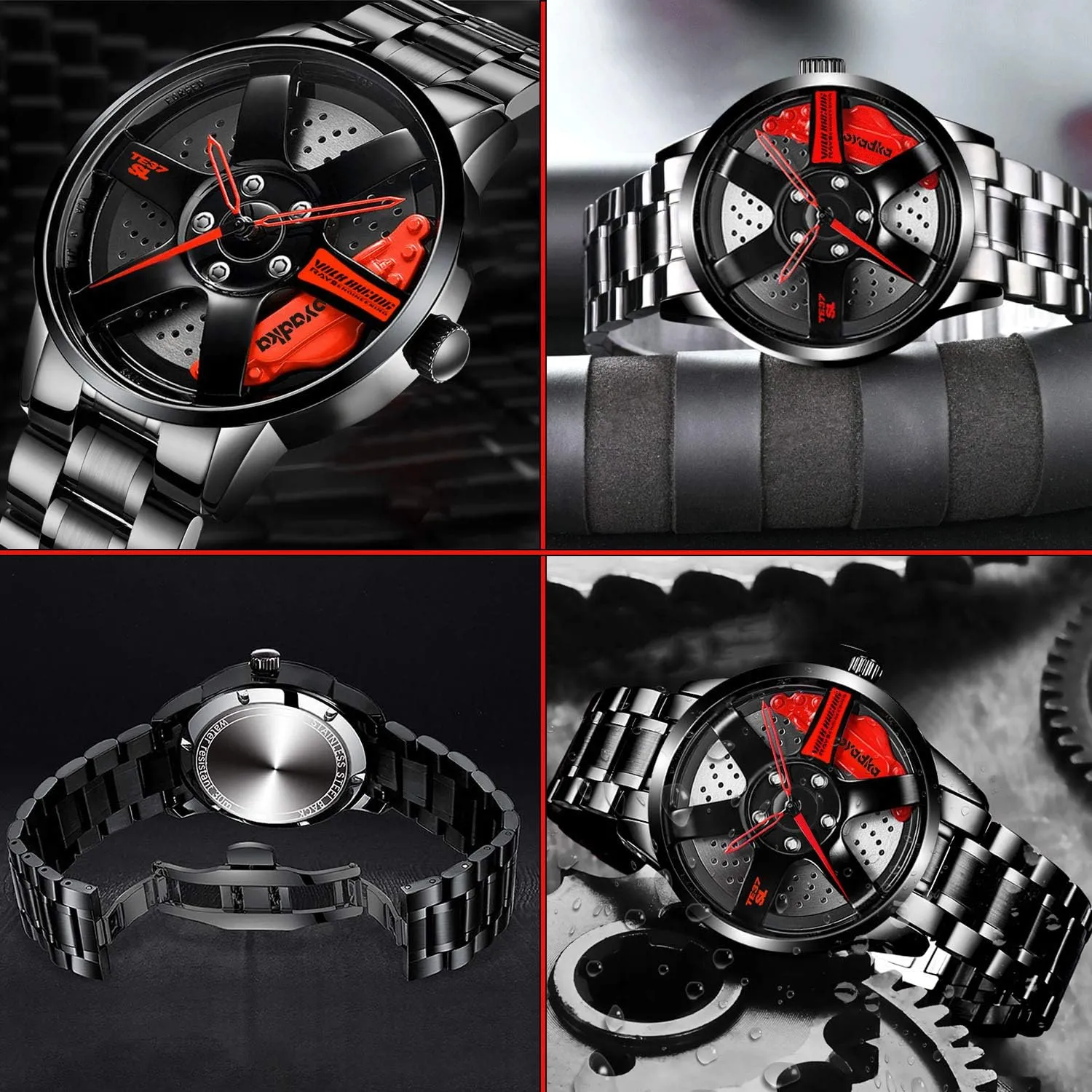 Sports Wrist Watch With Rim Hub Design for Men/Car Enthusiast Wheel Watch, Stainless Steel With Japanese Quartz scene locust inducement overseas gorilla Movement, Waterproof 