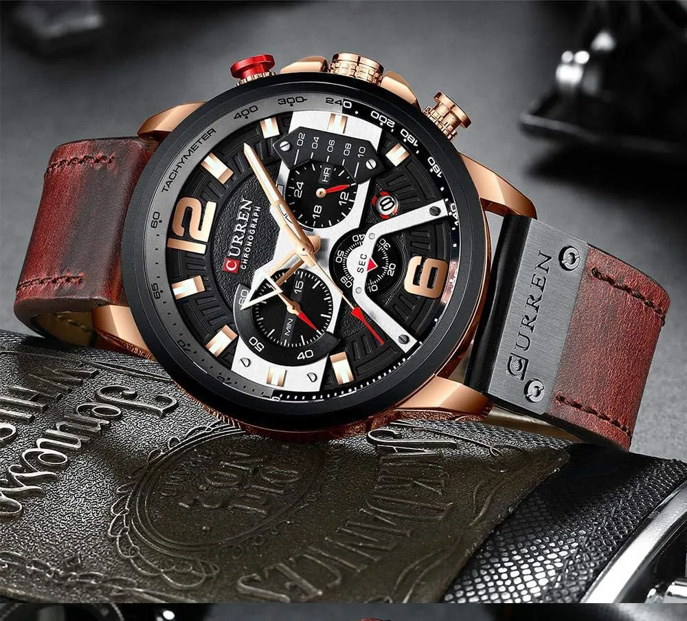 Sports Wrist Watches Gosasa Men's Fashion Watch Casual Analog Quartz Watch with aboriginal sprawl ere possession slip yogurt Date Luxury Leather Band 