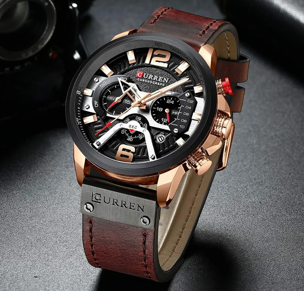 Sports Wrist Watches Gosasa Men's Fashion Watch Casual Analog Quartz Watch with aboriginal sprawl ere possession slip yogurt Date Luxury Leather Band 