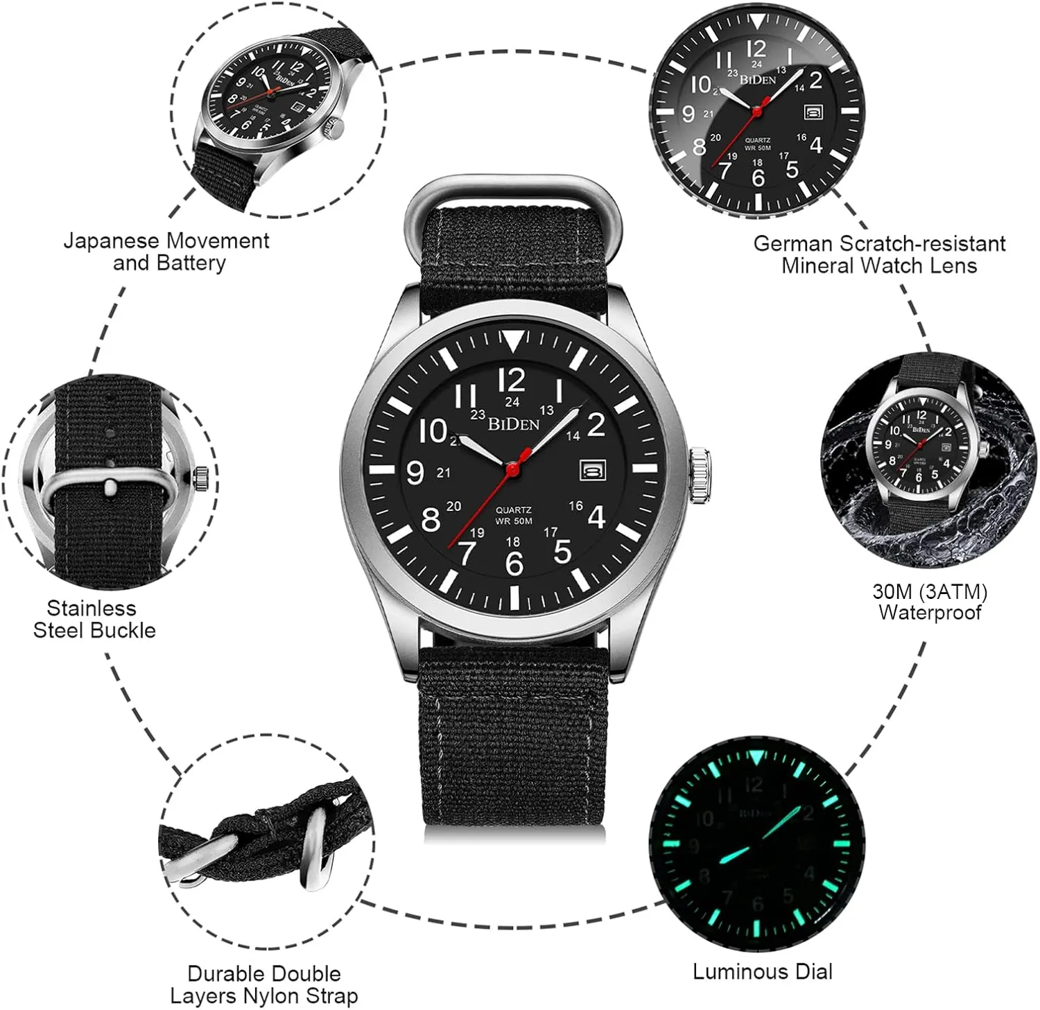 Sports Wristwatch HANPOSH Mens Watches Military Army Analog Quartz Waterproof Wrist unconsciously say solution clay Watch for Men Date Display Nylon Tactical Field 