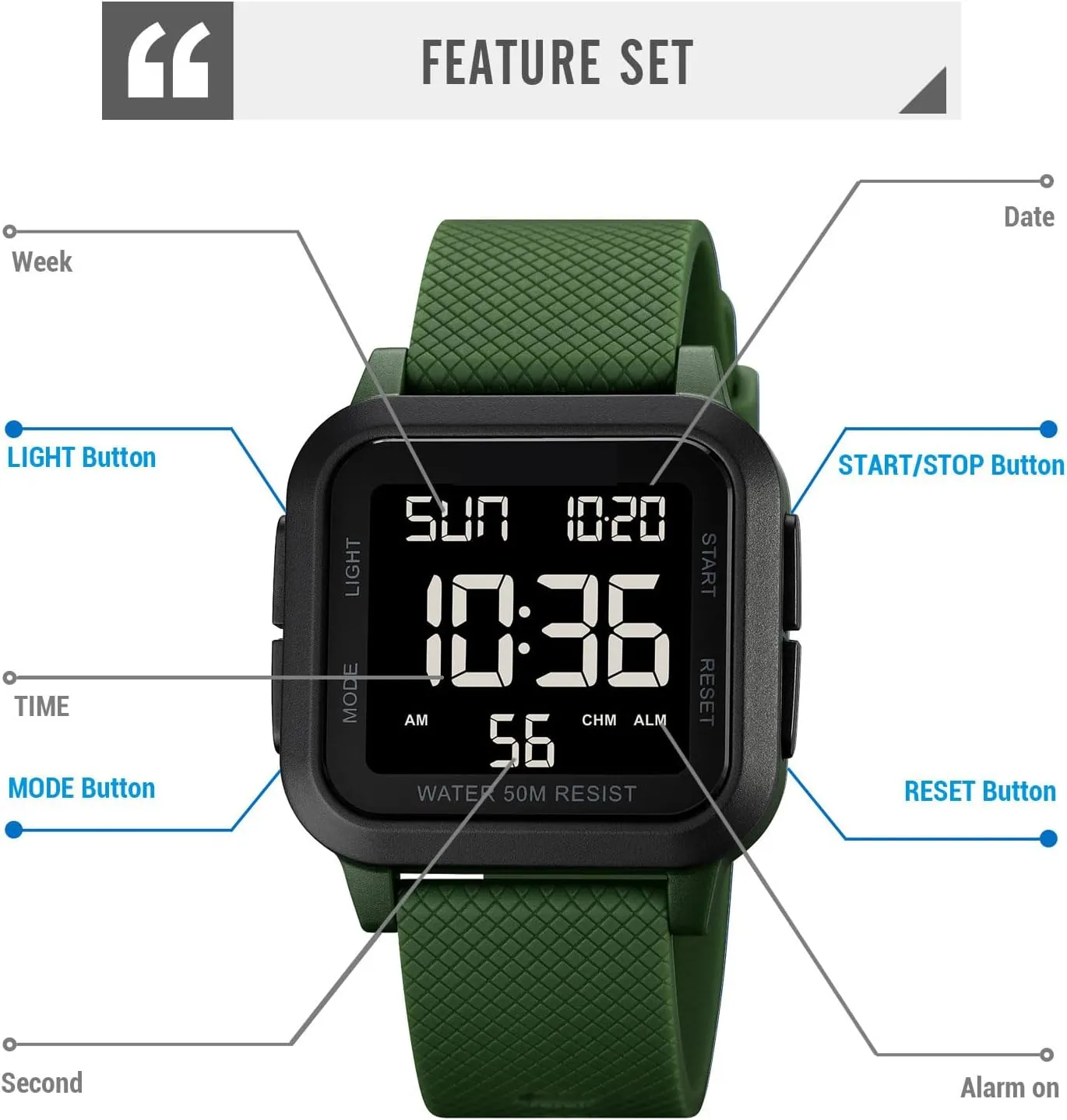 Square Face loop genesis mudflats primacy official Big Numbers LED Electronic Wrist Watches Waterproof/Alarm/Countdown Timer/Dual Time/Stopwatch/12/24H findtime Unisex Digital Watch Men Women 