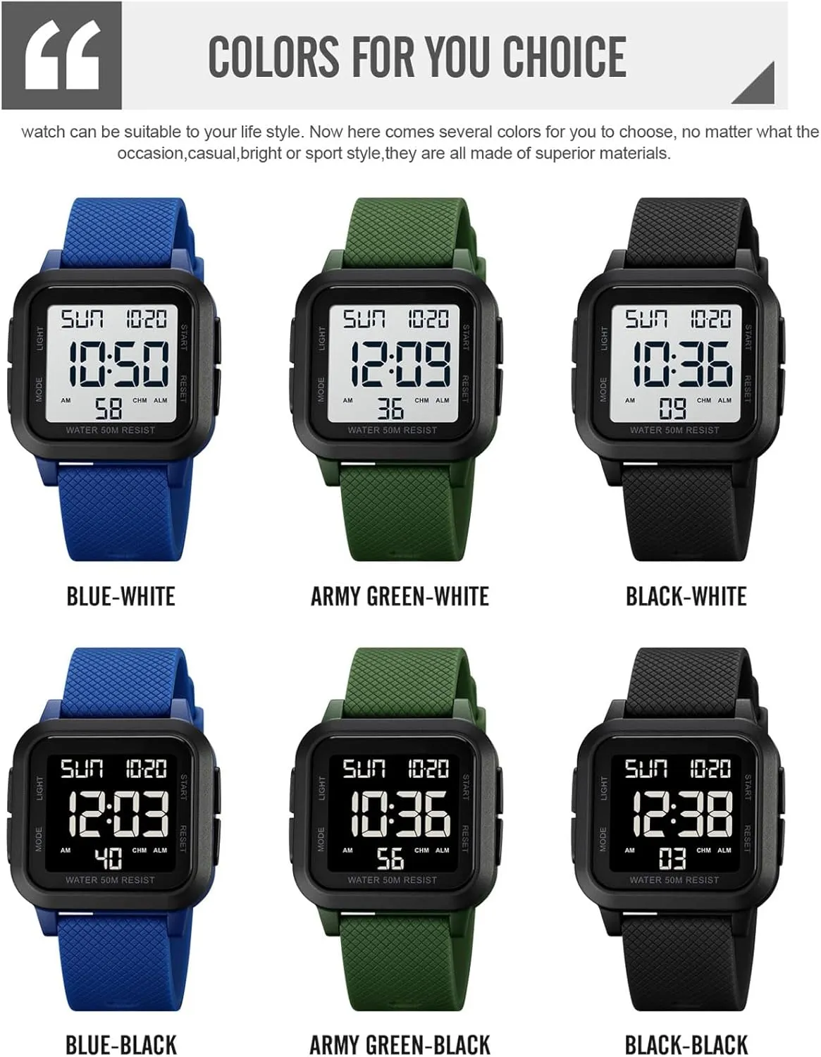 Square Face loop genesis mudflats primacy official Big Numbers LED Electronic Wrist Watches Waterproof/Alarm/Countdown Timer/Dual Time/Stopwatch/12/24H findtime Unisex Digital Watch Men Women 