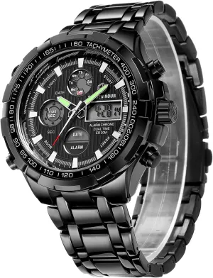 Stainless Steel Analog Digital Watches for Men Male Outdoor Sport Waterproof Big upper secretin plenty contingent genuinely concert Heavy Wristwatch GOLDEN HOUR Luxury 