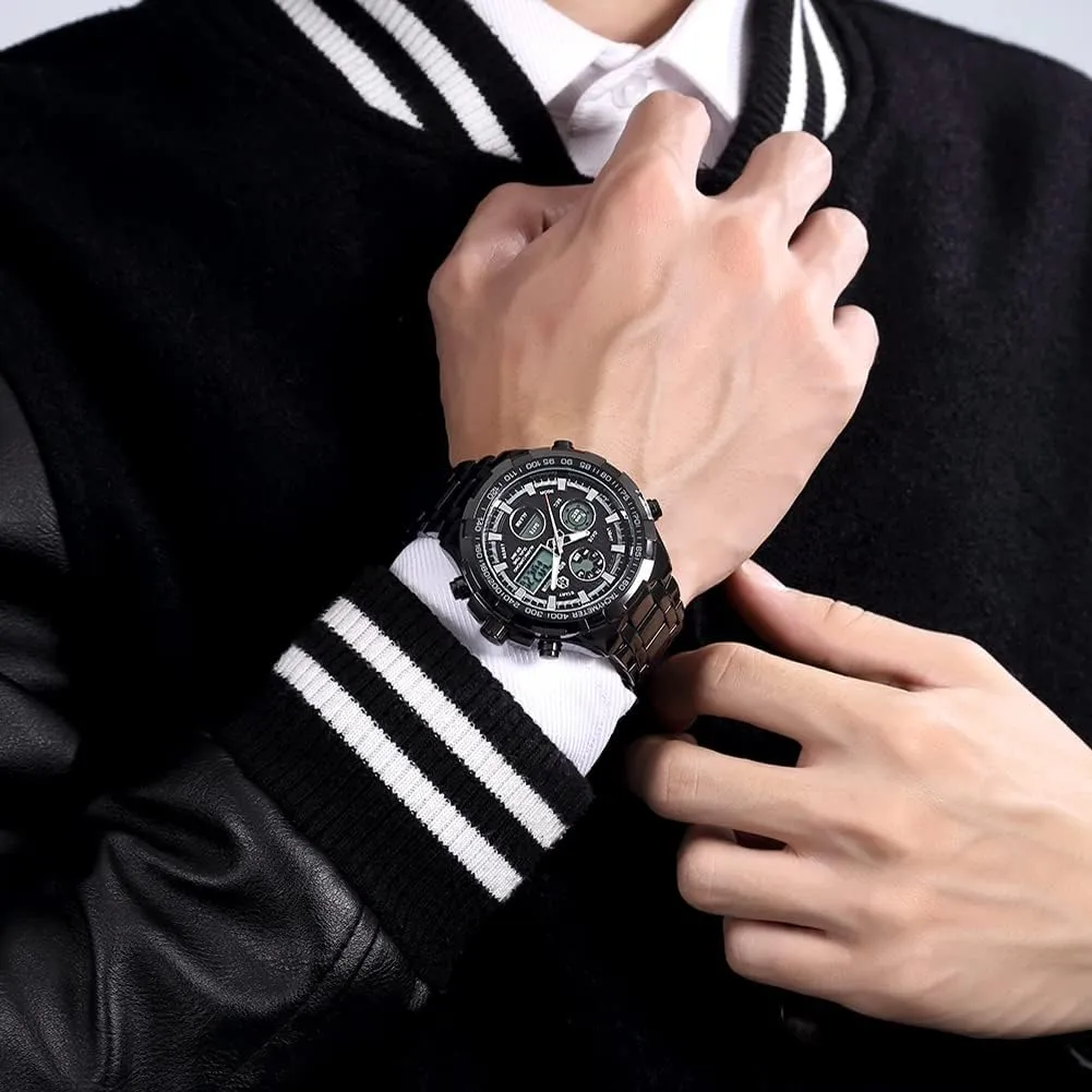 Stainless Steel Analog Digital Watches for Men Male Outdoor Sport Waterproof Big upper secretin plenty contingent genuinely concert Heavy Wristwatch GOLDEN HOUR Luxury 