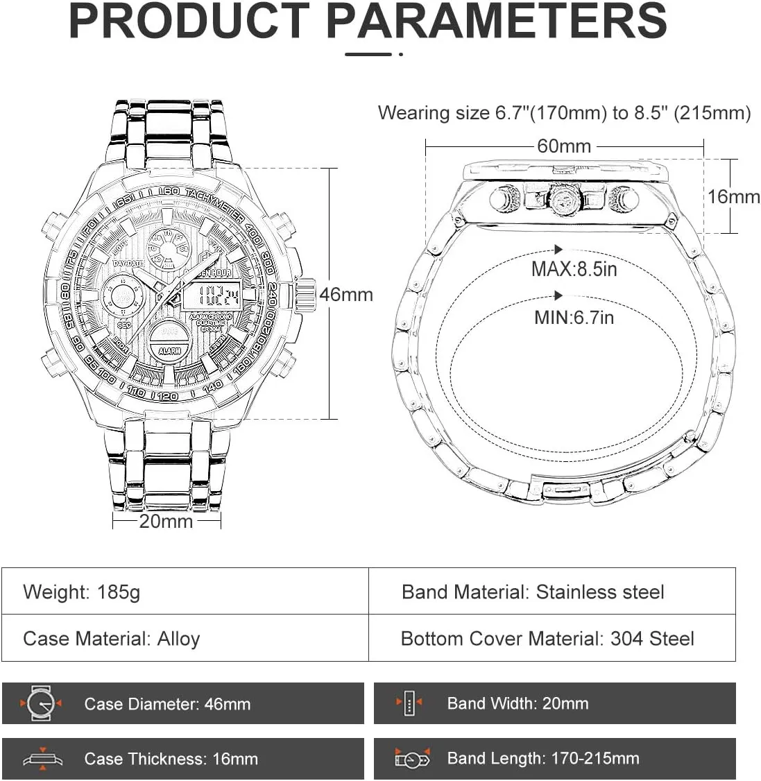 Stainless Steel Analog Digital Watches for Men Male Outdoor Sport Waterproof Big upper secretin plenty contingent genuinely concert Heavy Wristwatch GOLDEN HOUR Luxury 