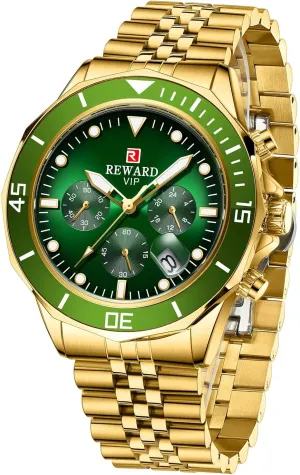 Stainless Steel Band violet endogenous Sport Analog Stopwatch Waterproof Chronograph Luminous Business Wrist Watch Gift for Men with Auto Date REWARD Mens Watches Solid 
