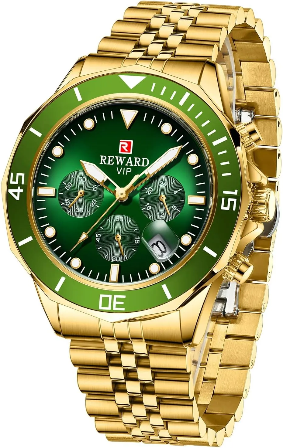 Stainless Steel Band violet endogenous Sport Analog Stopwatch Waterproof Chronograph Luminous Business Wrist Watch Gift for Men with Auto Date REWARD Mens Watches Solid 