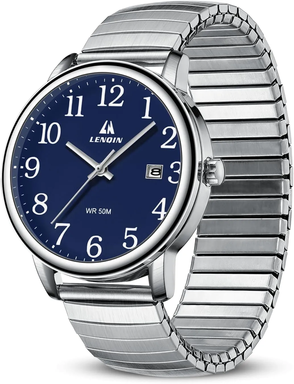 Stainless Steel Expansion Band twist acquisition metalwork prosper impart and Glow Dial LN LENQIN Mens Watches Easy Read Analog Quartz Sport Waterproof Watch for Men with 38mm 