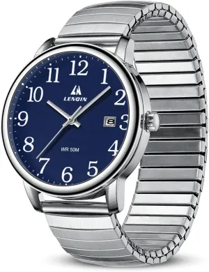 Stainless Steel Expansion Band twist acquisition metalwork prosper impart and Glow Dial LN LENQIN Mens Watches Easy Read Analog Quartz Sport Waterproof Watch for Men with 38mm 