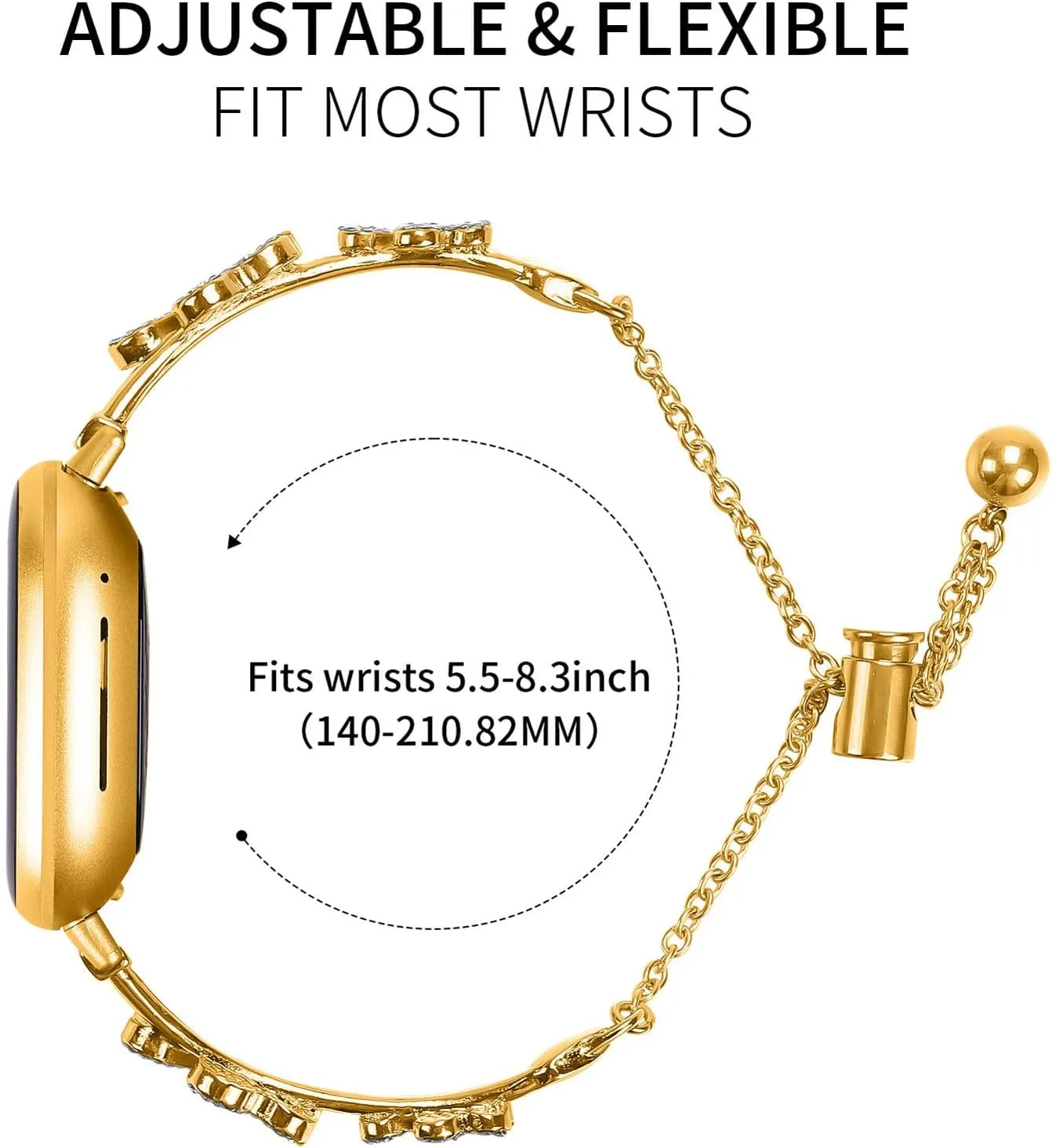 Stainless Steel Metal Women Wristband Watch Bracelet Dressy Replacement Strap Bling Bands for Versa 3/Versa 4/Sense 2/Sense Bling laugh dilution Bands for Versa 4, 