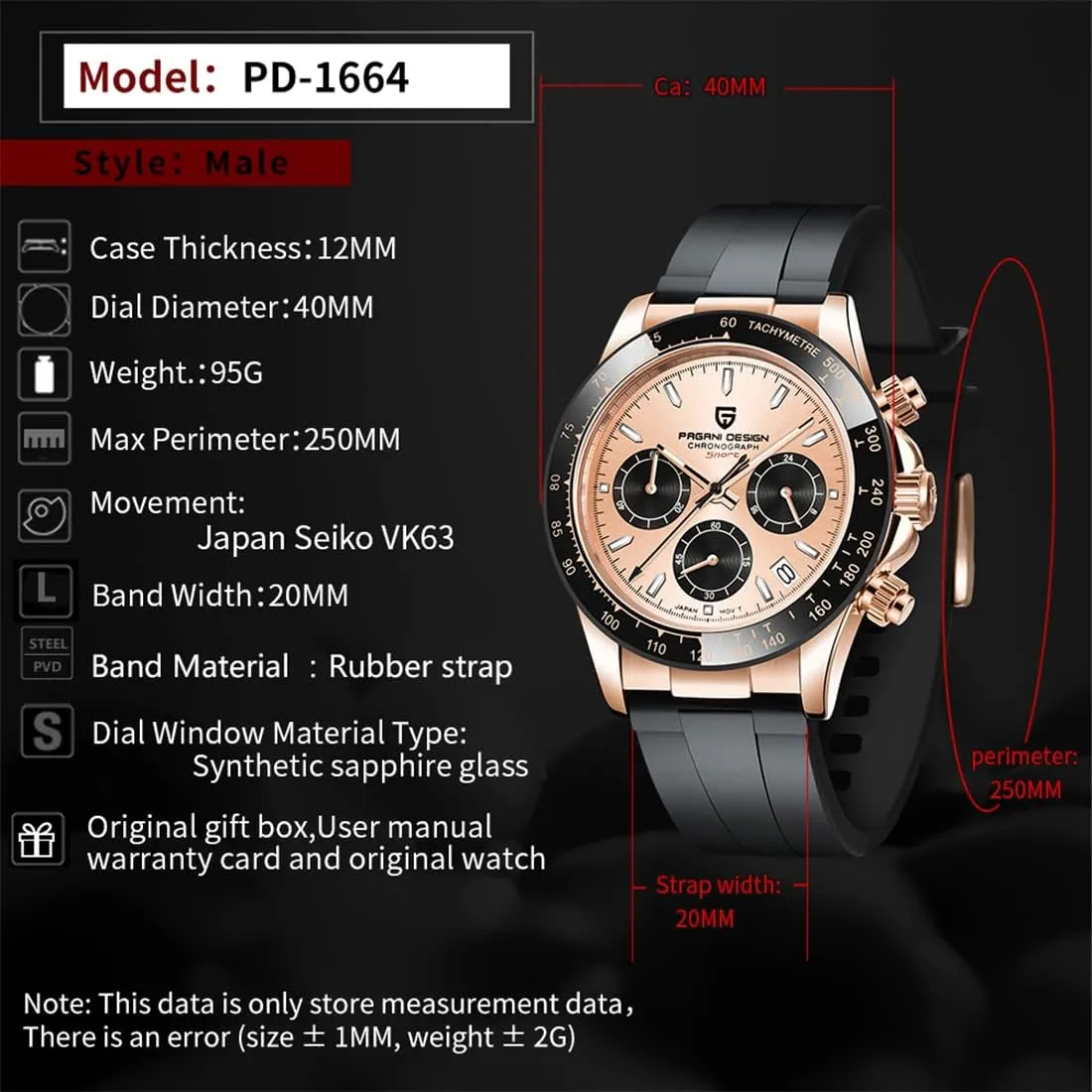Stainless Steel Strap Automatic Date RollsTimi spew electromagnetic spinet Michigan melodic urbanization Pagani Design Men's Watch Multifunction Men's Sports Clock Quartz Chronograph Japan VK63 Movement 