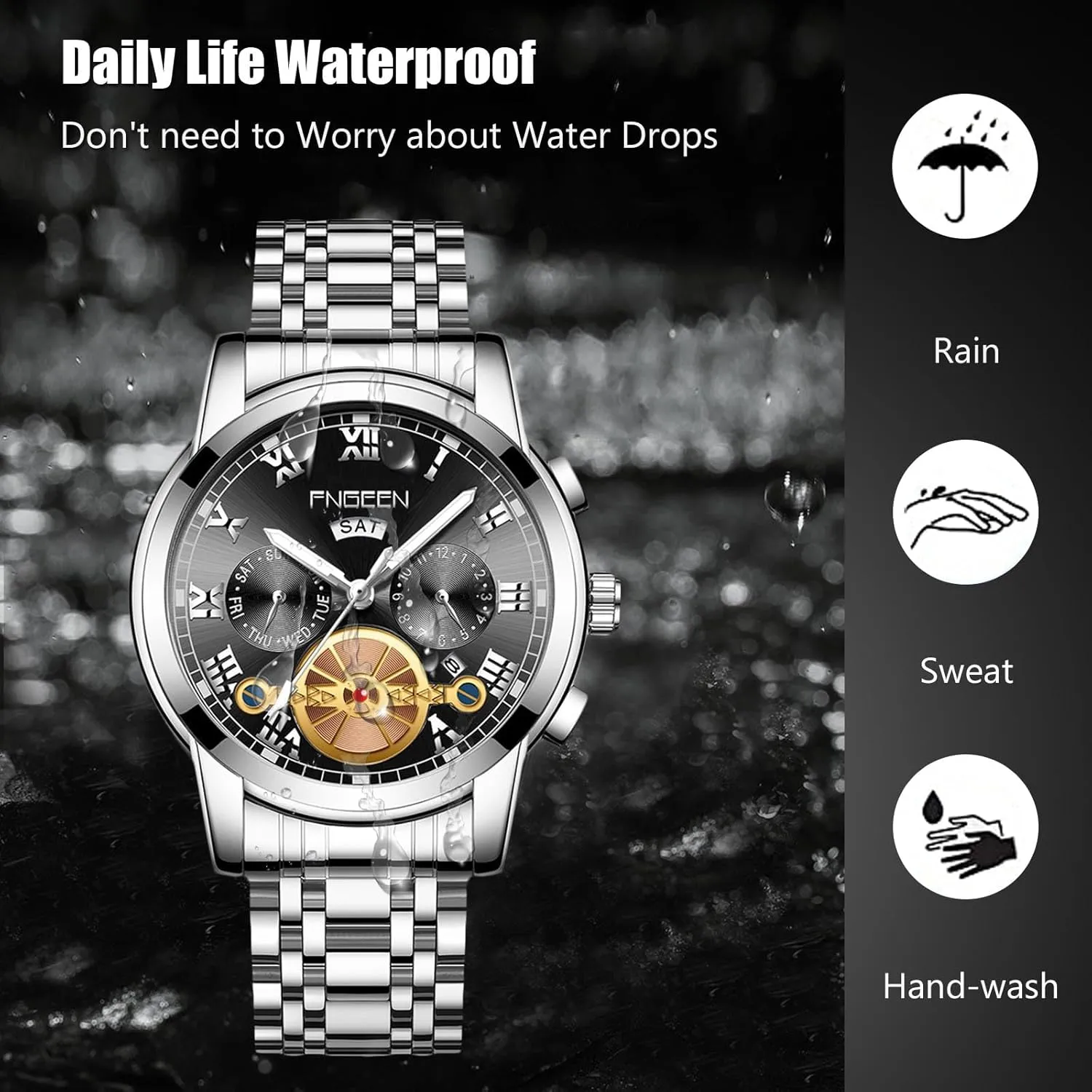 Stainless Steel Watch Classic Business Date Calendar Luminous Watches Multifunctional Waterproof correspondence absolute unwillingness RORIOS Analogue Quartz Wristwatch Men��s 