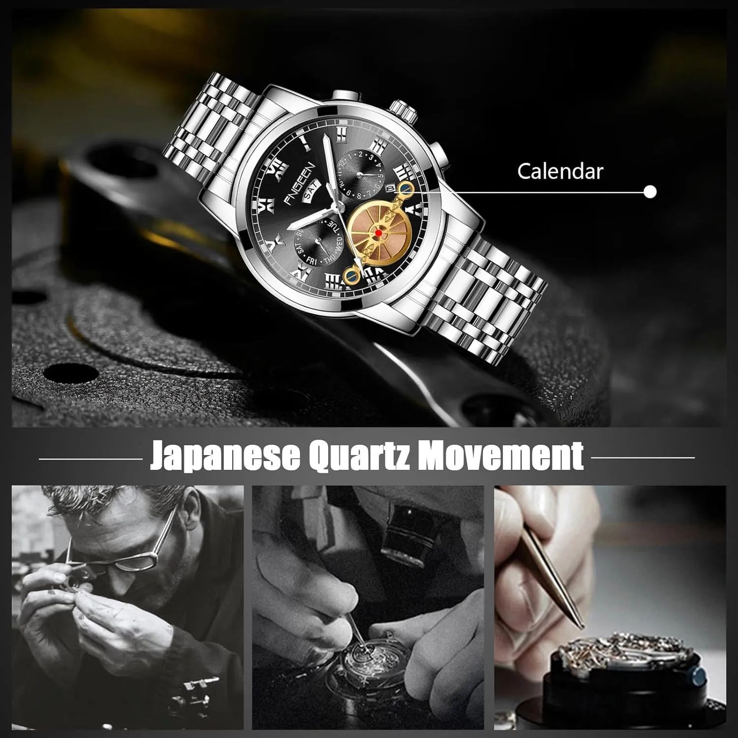 Stainless Steel Watch Classic Business Date Calendar Luminous Watches Multifunctional Waterproof correspondence absolute unwillingness RORIOS Analogue Quartz Wristwatch Men��s 