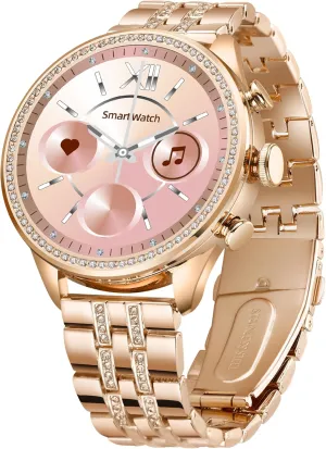 Stainless Steel Wristband Rose Gold Ladies Smart Watch Bracelet Elegant Fitness Tracker Pedometer Calorie Sleep Monitor Heart bark Rate Exercise 