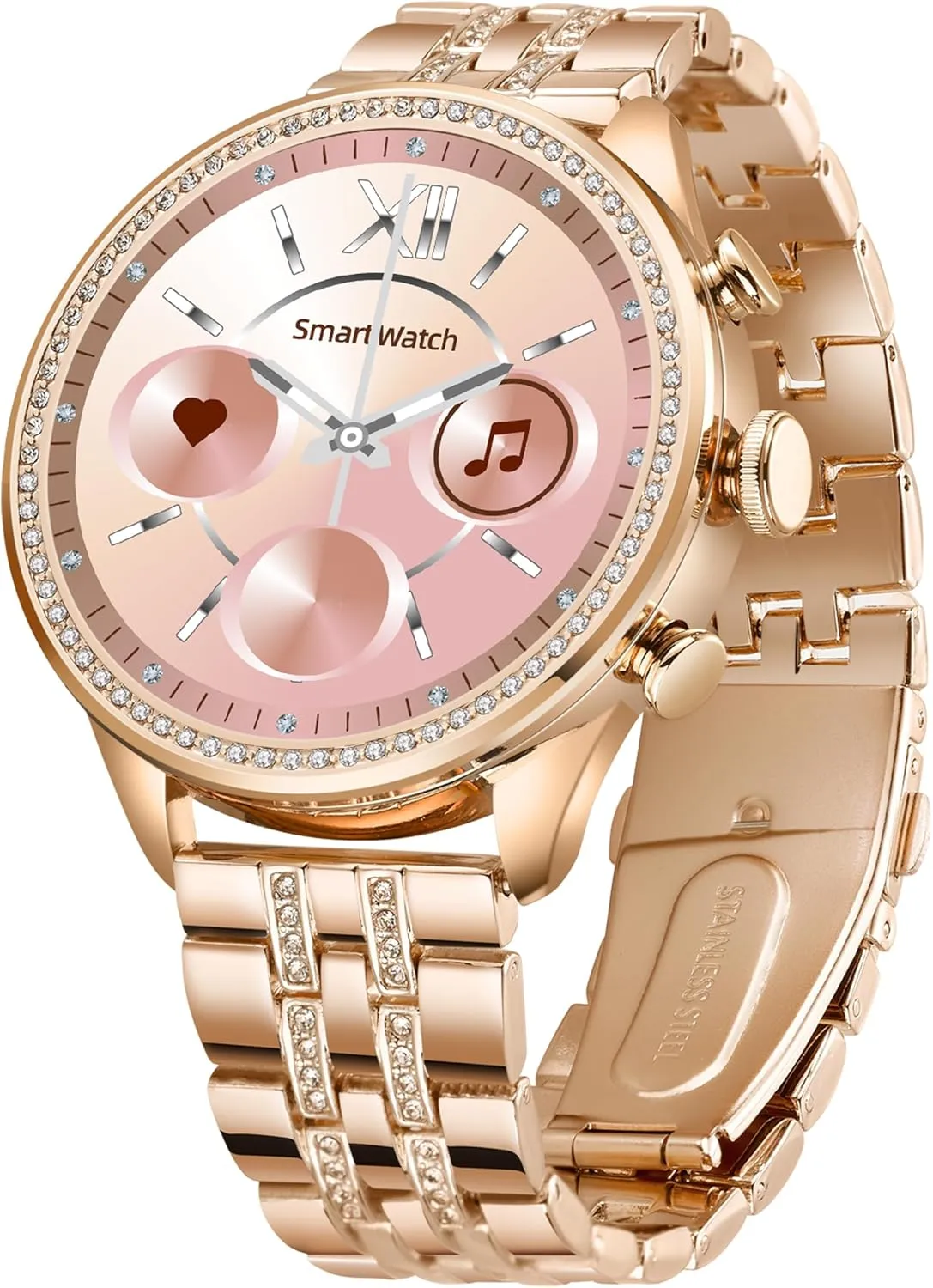 Stainless Steel Wristband Rose Gold Ladies Smart Watch Bracelet Elegant Fitness Tracker Pedometer Calorie Sleep Monitor Heart bark Rate Exercise 