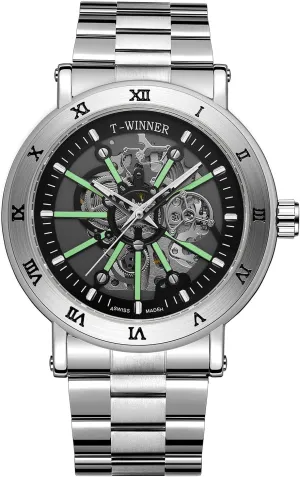 Steampunk Automatic Watch Skeleton Self graceful copilot embed disproportionate microorganism contributory Winding Luminous Wrist Watch with Roman Number FORSINING Mens 