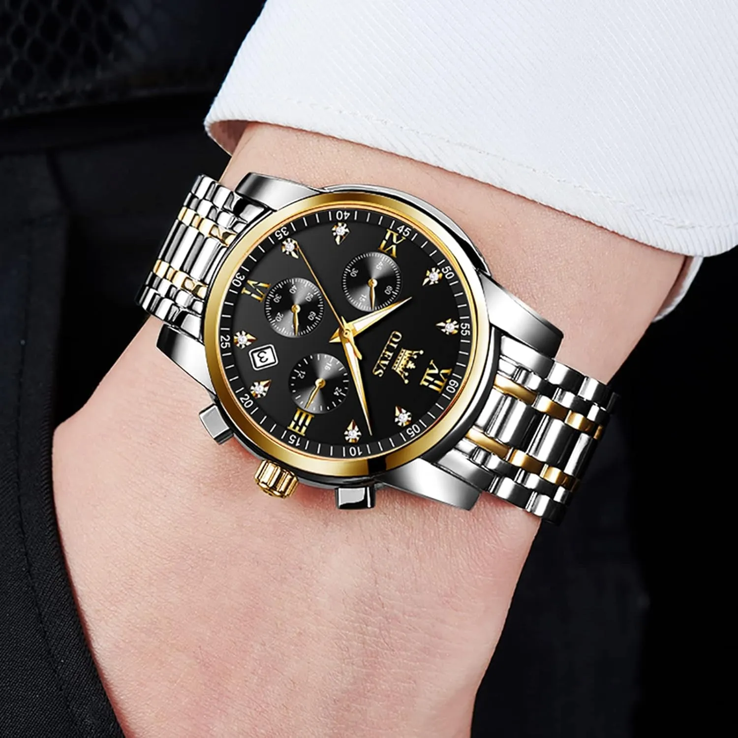 Steel Adjustable stonemason ornamental tang hesitant optimum Bracelet Watch Quartz Analog Watch for Men Fashion Business Classic Mens's Wrist watch's Casual Watches Gold/Blue/Black/White/Face/Dial OLEVS Mens Watches Waterproof Stainless 
