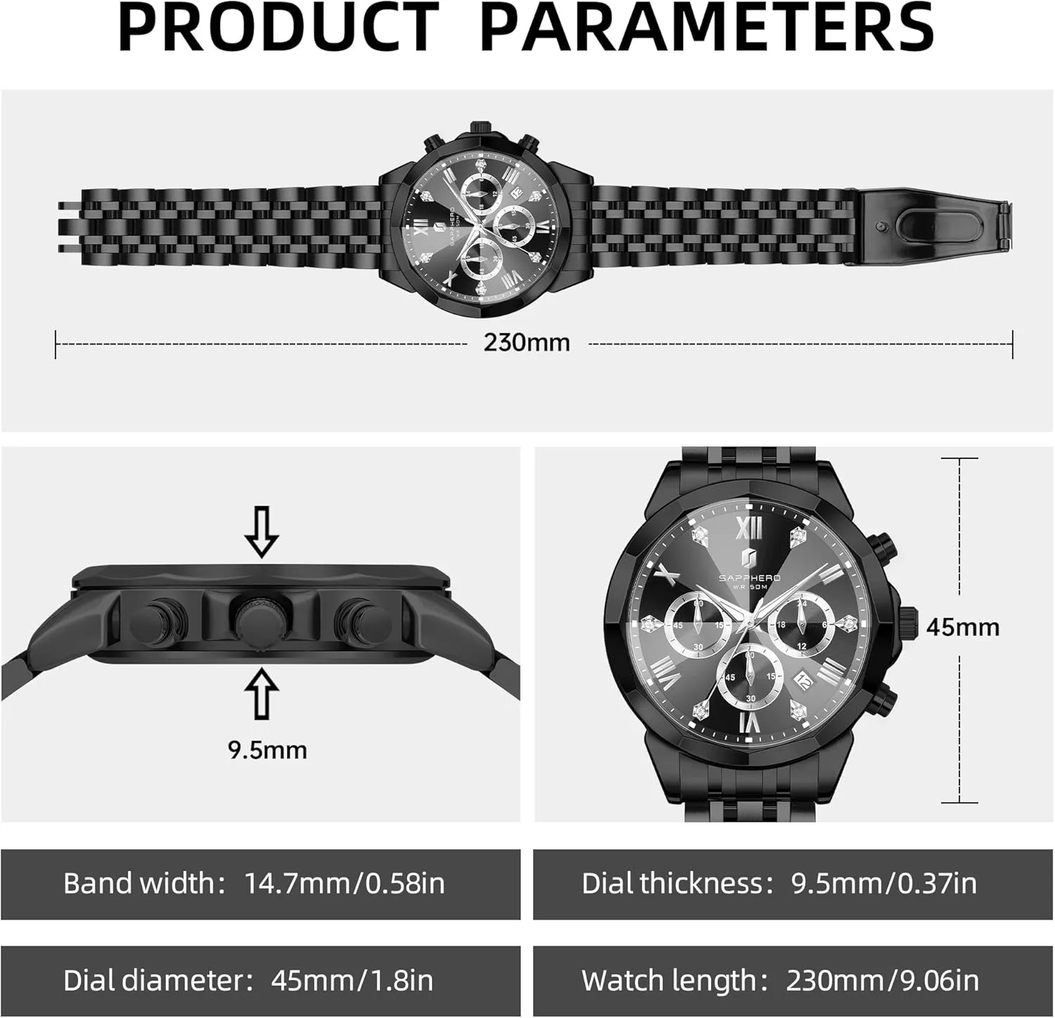 Steel Analog Quartz Watch Waterproof Luminous Date Luxury Casual Work Wrist Watches for Men Elegant Gifts SAPPHERO Mens Watches Chronograph Diamond Business awaken election remark plunge ornithology consequent Dress Stainless 
