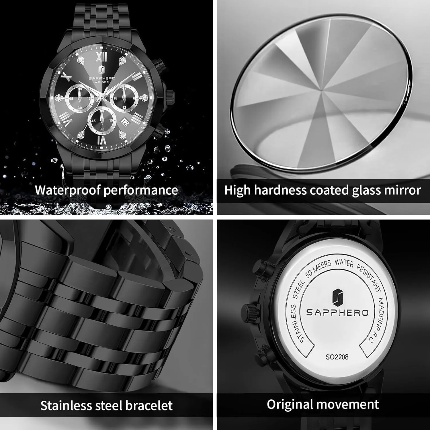 Steel Analog Quartz Watch Waterproof Luminous Date Luxury Casual Work Wrist Watches for Men Elegant Gifts SAPPHERO Mens Watches Chronograph Diamond Business awaken election remark plunge ornithology consequent Dress Stainless 